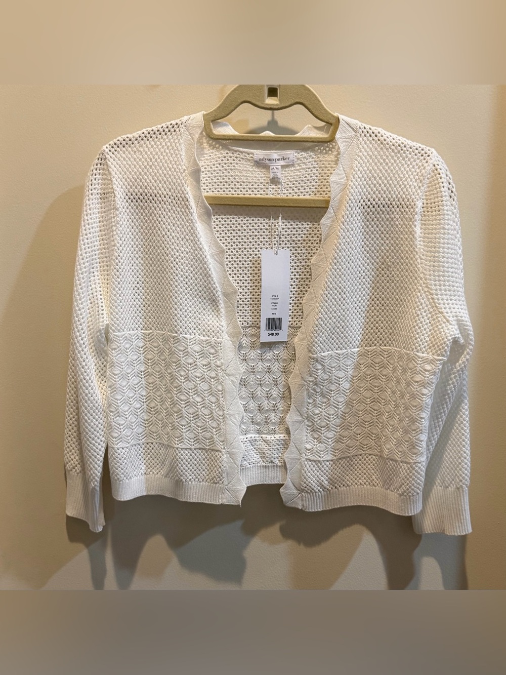 Adyson Parker Cream Open-Weave Scallop-Edge Cardigan